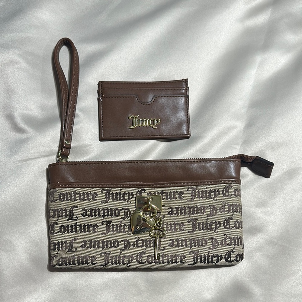 Juicy Couture Brown Wristlet and Card Holder Set